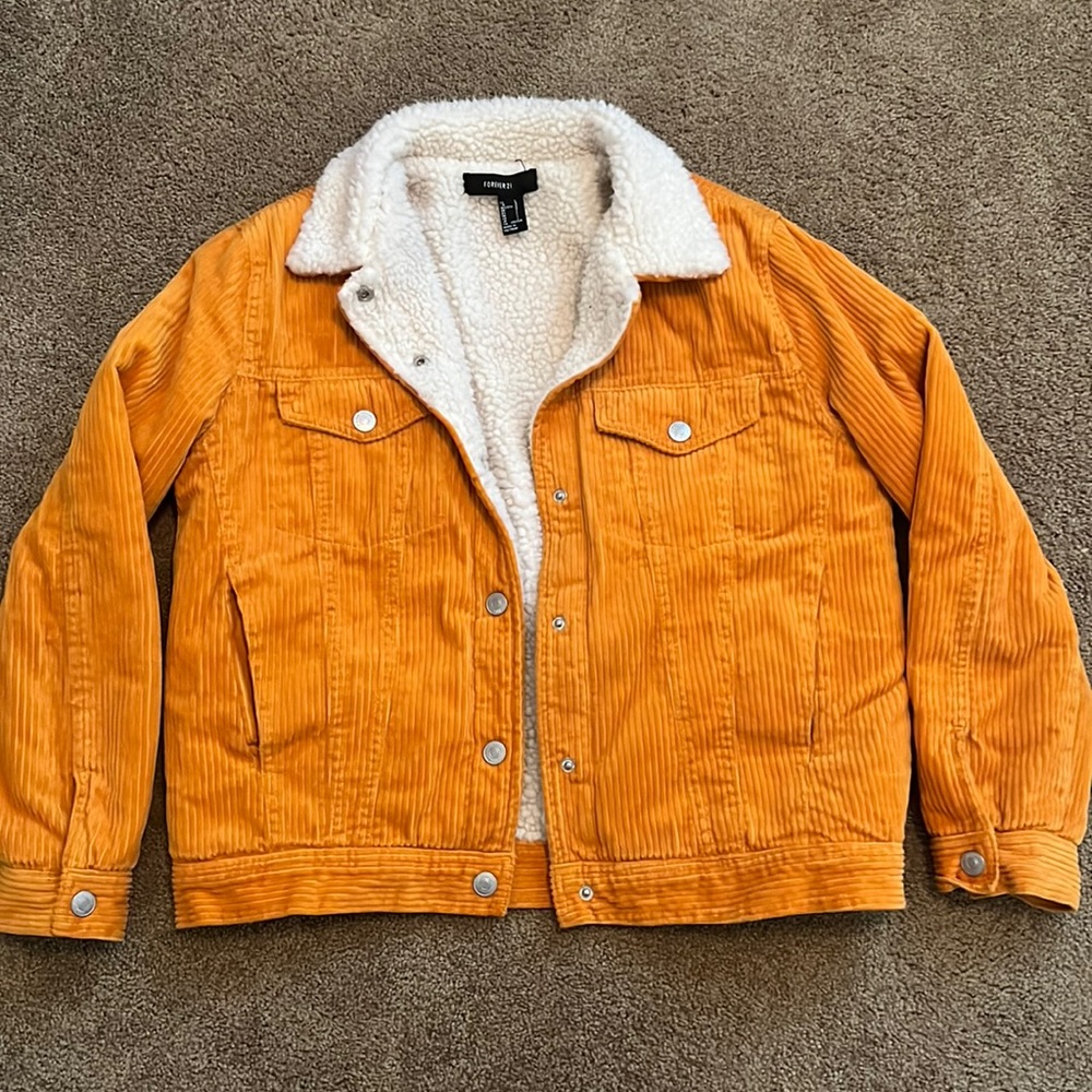 Super Cute Yellow Corduroy Sherpa Lined Jacket